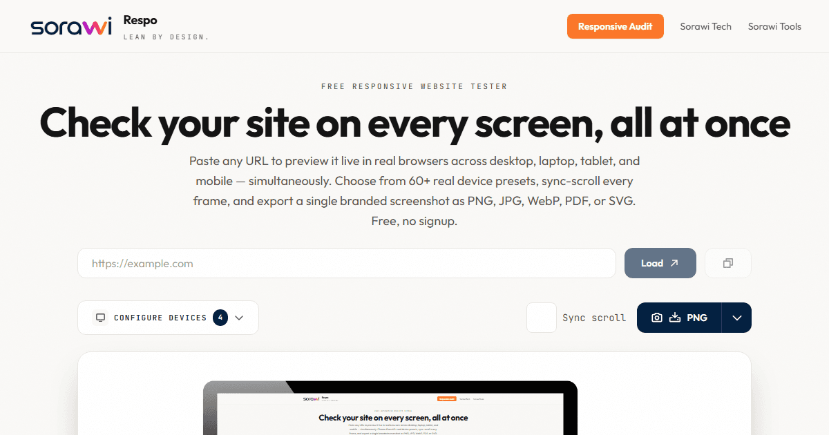 Sorawi Respo homepage — live today at respo.sorawi.com